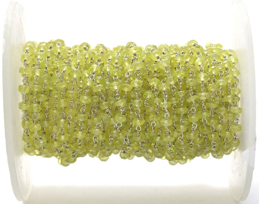 Handmade 14k Solid White Gold Rosary Chain With Natural Chrysoberyl , 2.50mm Size - SGGRC-015A, Sold By 1 Inch.