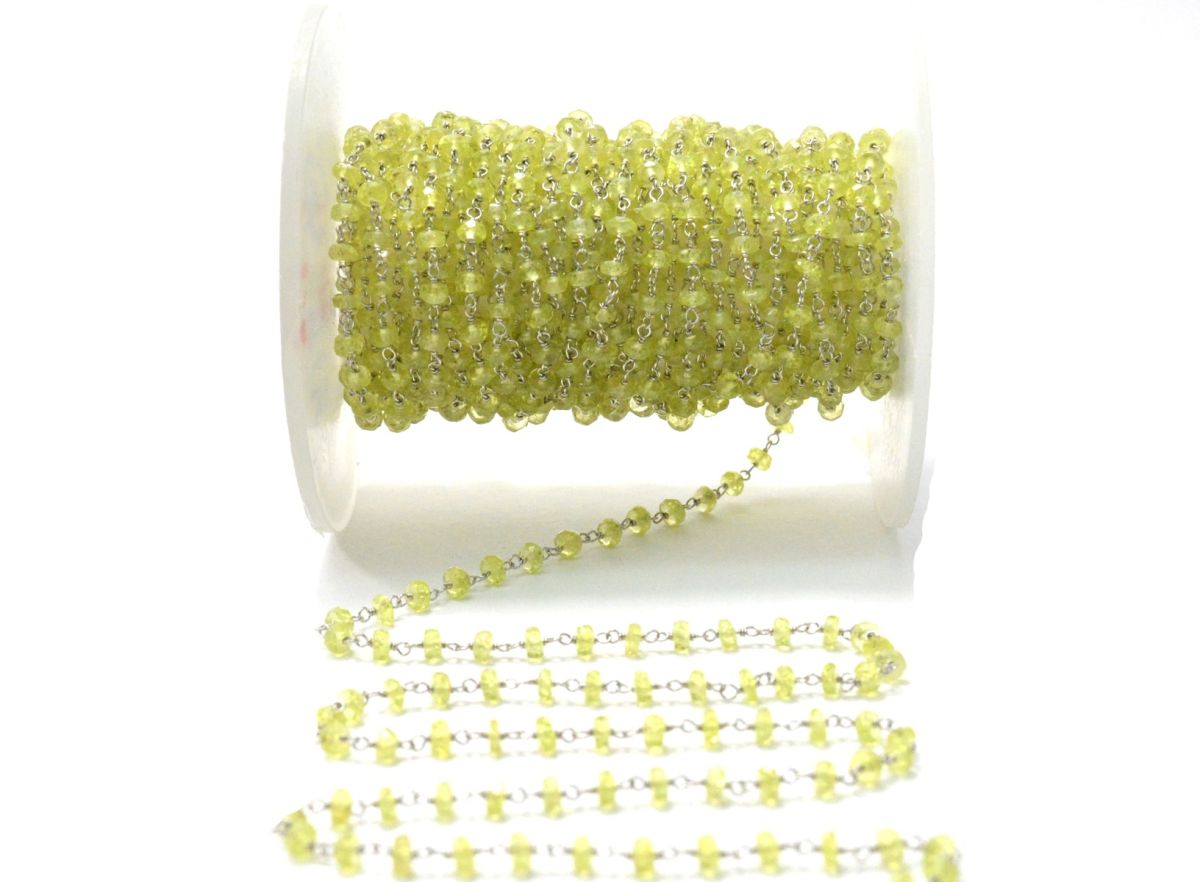 Handmade 14k Solid White Gold Rosary Chain With Natural Chrysoberyl , 2.50mm Size - SGGRC-015A, Sold By 1 Inch.