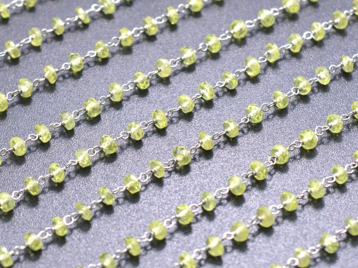 Handmade 14k Solid White Gold Rosary Chain With Natural Chrysoberyl , 2.50mm Size - SGGRC-015A, Sold By 1 Inch.