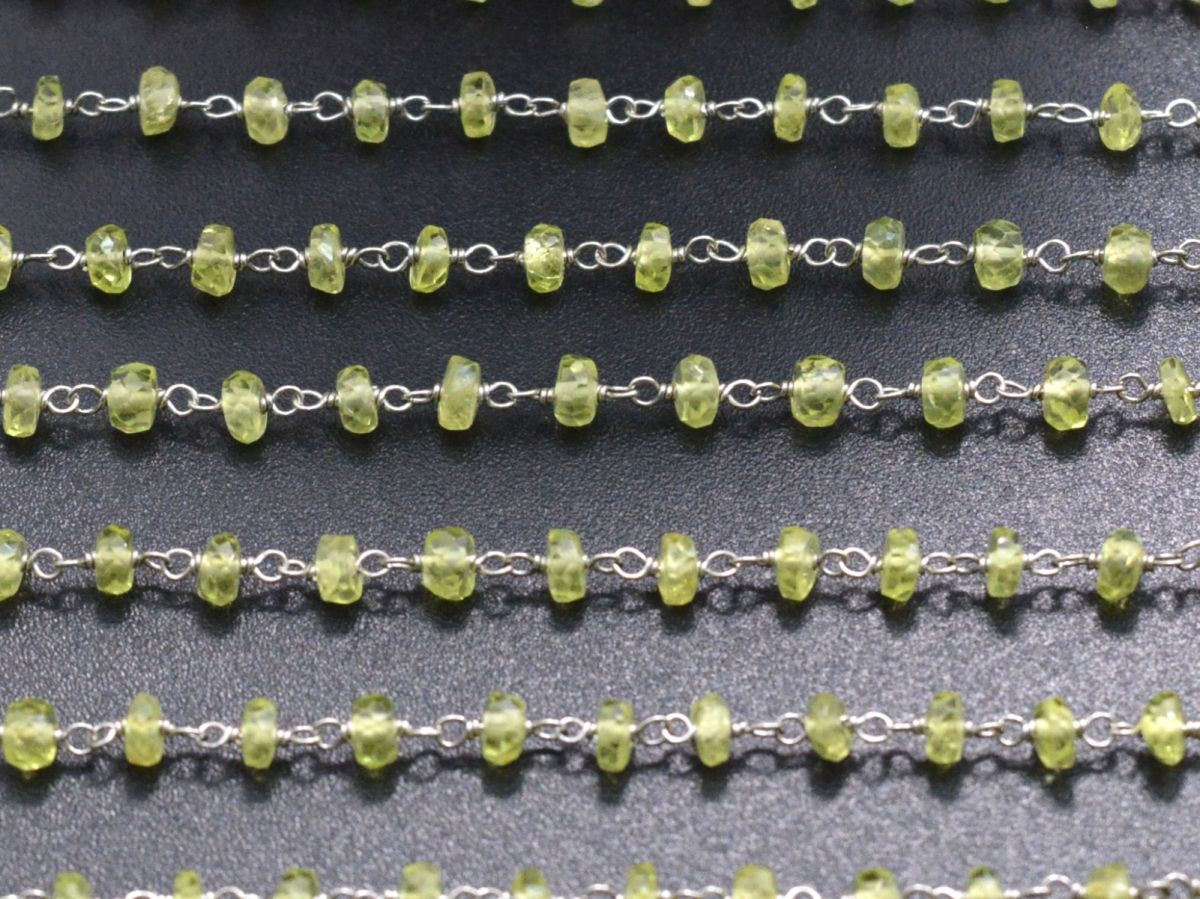 Handmade 14k Solid White Gold Rosary Chain With Natural Chrysoberyl , 2.50mm Size - SGGRC-015A, Sold By 1 Inch.