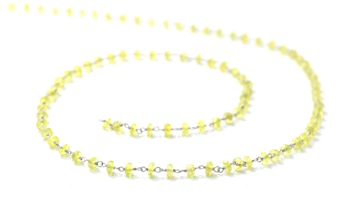 Handmade 14k Solid White Gold Rosary Chain With Natural Chrysoberyl , 2.50mm Size - SGGRC-015A, Sold By 1 Inch.