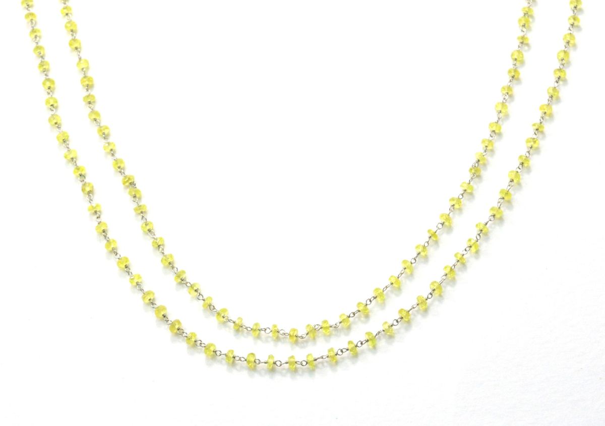 Handmade 14k Solid White Gold Rosary Chain With Natural Chrysoberyl , 2.50mm Size - SGGRC-015A, Sold By 1 Inch.