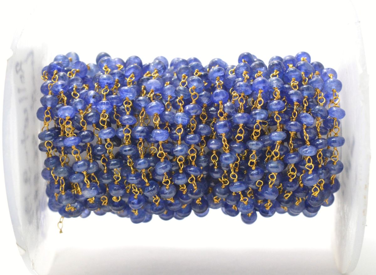 18k Solid Gold Rosary Chain With AAA Quality Tanzanite - 3.50 mm Sold By 1 Inch