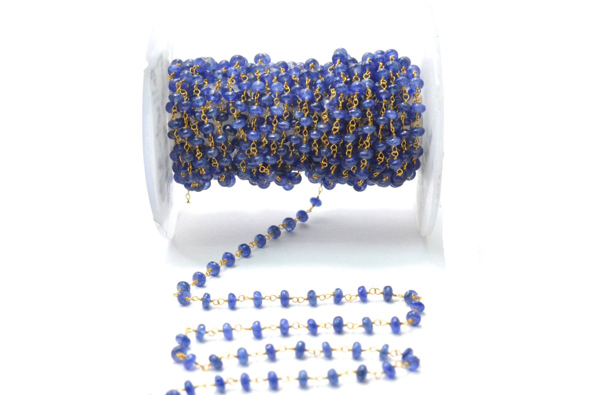 18k Solid Gold Rosary Chain With AAA Quality Tanzanite - 3.50 mm Sold By 1 Inch