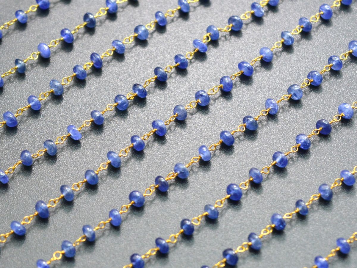 18k Solid Gold Rosary Chain With AAA Quality Tanzanite - 3.50 mm Sold By 1 Inch