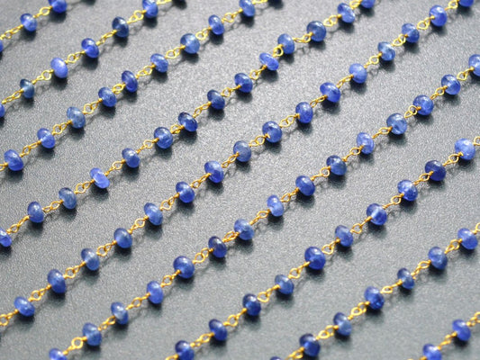 18k Solid Gold Rosary Chain With AAA Quality Tanzanite - 3.50 mm Sold By 1 Inch - view 3
