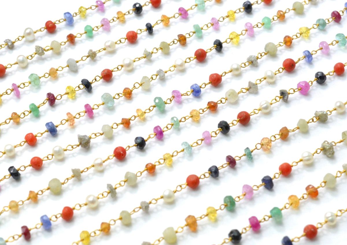 Impressive 14k Solid Gold Rosary Chain With AAA Quality With Mix  Shape,3-3.5 mm Size  - SGGRC-017, Sold By 1 Inch.