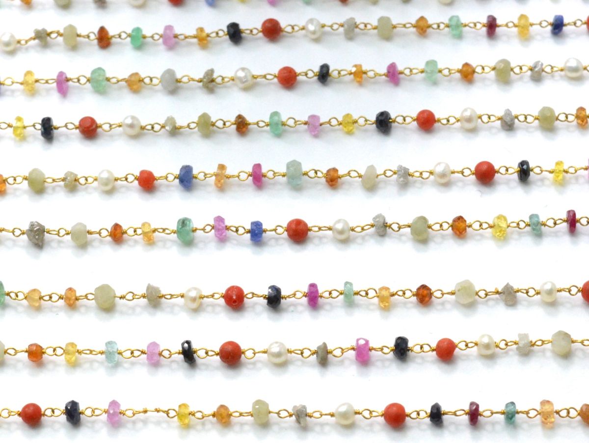 Impressive 14k Solid Gold Rosary Chain With AAA Quality With Mix  Shape,3-3.5 mm Size  - SGGRC-017, Sold By 1 Inch.