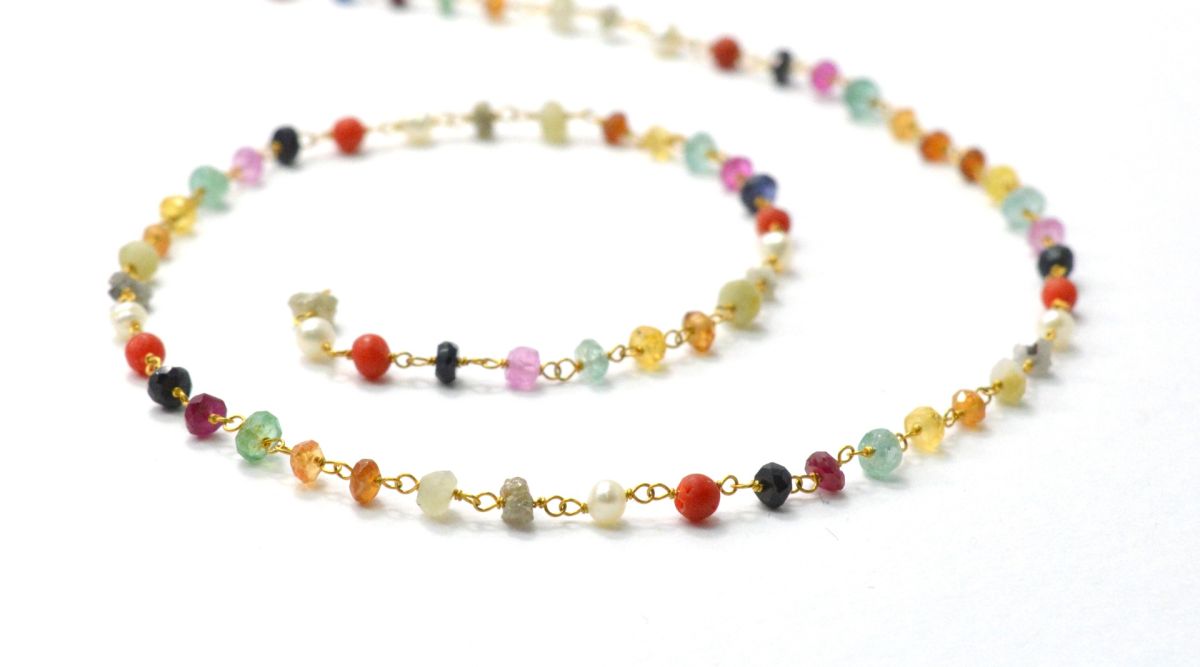 Impressive 14k Solid Gold Rosary Chain With AAA Quality With Mix  Shape,3-3.5 mm Size  - SGGRC-017, Sold By 1 Inch.