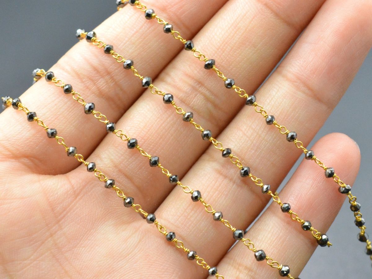 14k Solid Gold Rosary Chain With AAA Quality in 2mm Size - SGGRC-019, Sold By 1 Inch.