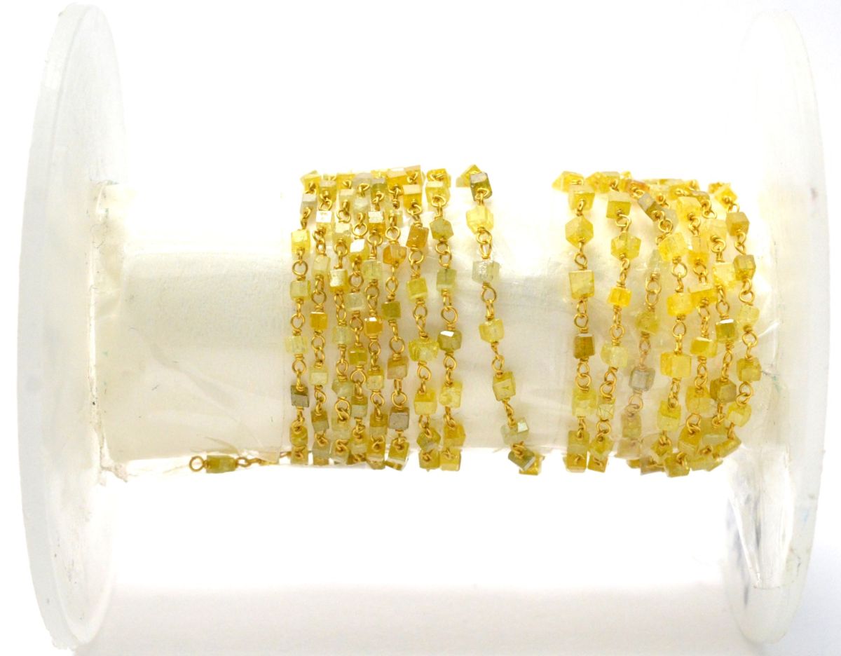 Gorgeous 14k  Solid Gold Rosary Chain With Plain Natural Diamond Beads - 1.50mm , SGGRC-021, Sold By 1 Inch.