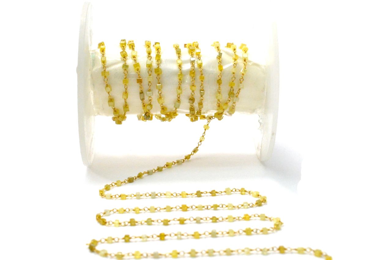 Gorgeous 14k  Solid Gold Rosary Chain With Plain Natural Diamond Beads - 1.50mm , SGGRC-021, Sold By 1 Inch.
