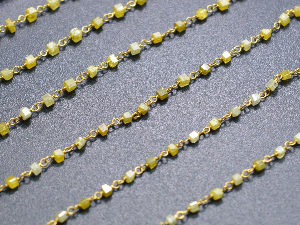 Gorgeous 14k  Solid Gold Rosary Chain With Plain Natural Diamond Beads - 1.50mm , SGGRC-021, Sold By 1 Inch.