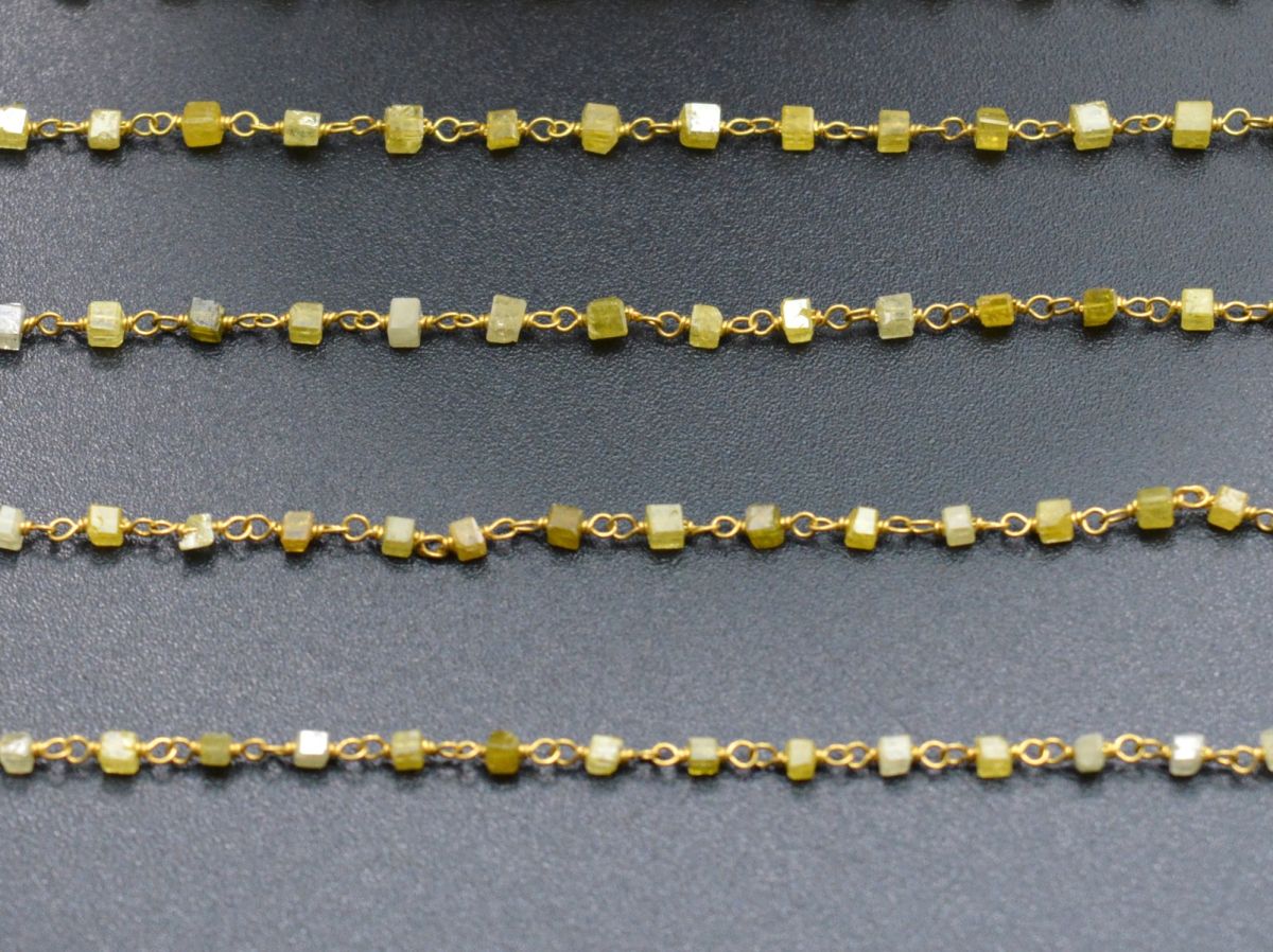 Gorgeous 14k  Solid Gold Rosary Chain With Plain Natural Diamond Beads - 1.50mm , SGGRC-021, Sold By 1 Inch.