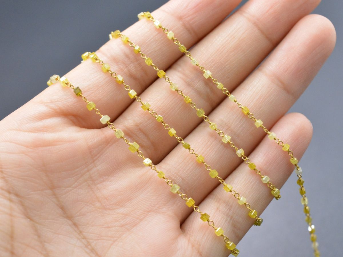 Gorgeous 14k  Solid Gold Rosary Chain With Plain Natural Diamond Beads - 1.50mm , SGGRC-021, Sold By 1 Inch.