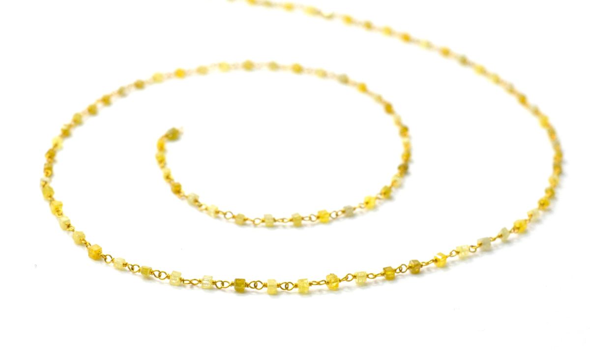 Gorgeous 14k  Solid Gold Rosary Chain With Plain Natural Diamond Beads - 1.50mm , SGGRC-021, Sold By 1 Inch.