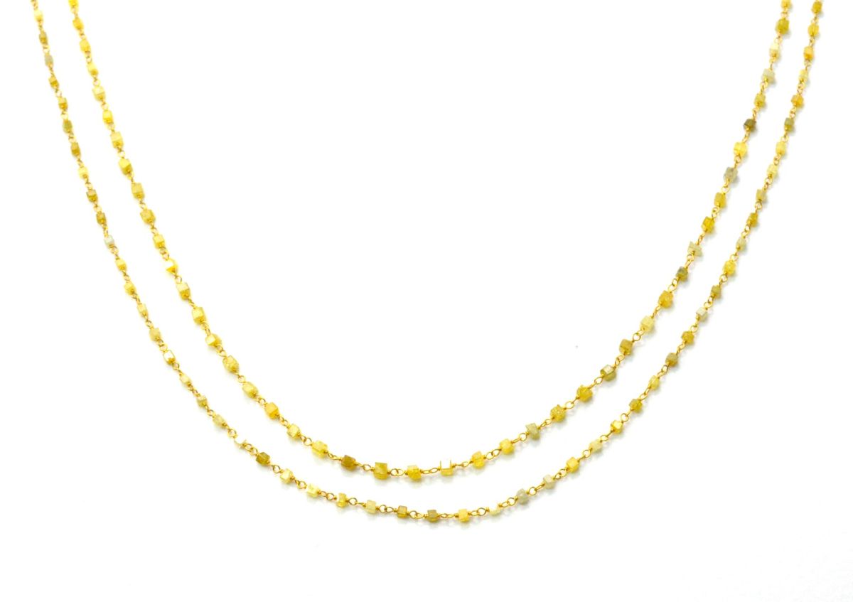Gorgeous 14k  Solid Gold Rosary Chain With Plain Natural Diamond Beads - 1.50mm , SGGRC-021, Sold By 1 Inch.