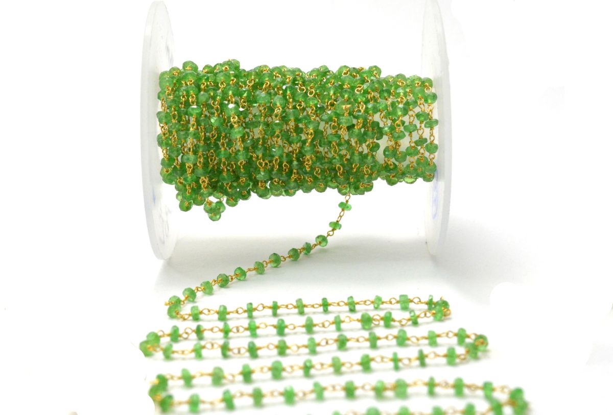 18k Solid Gold Rosary Chain With AAA Quality Peridot - 2.50 mm Sold By 1 Inch