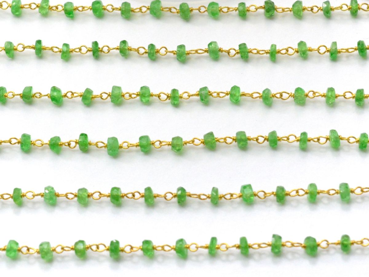 18k Solid Gold Rosary Chain With AAA Quality Peridot - 2.50 mm Sold By 1 Inch
