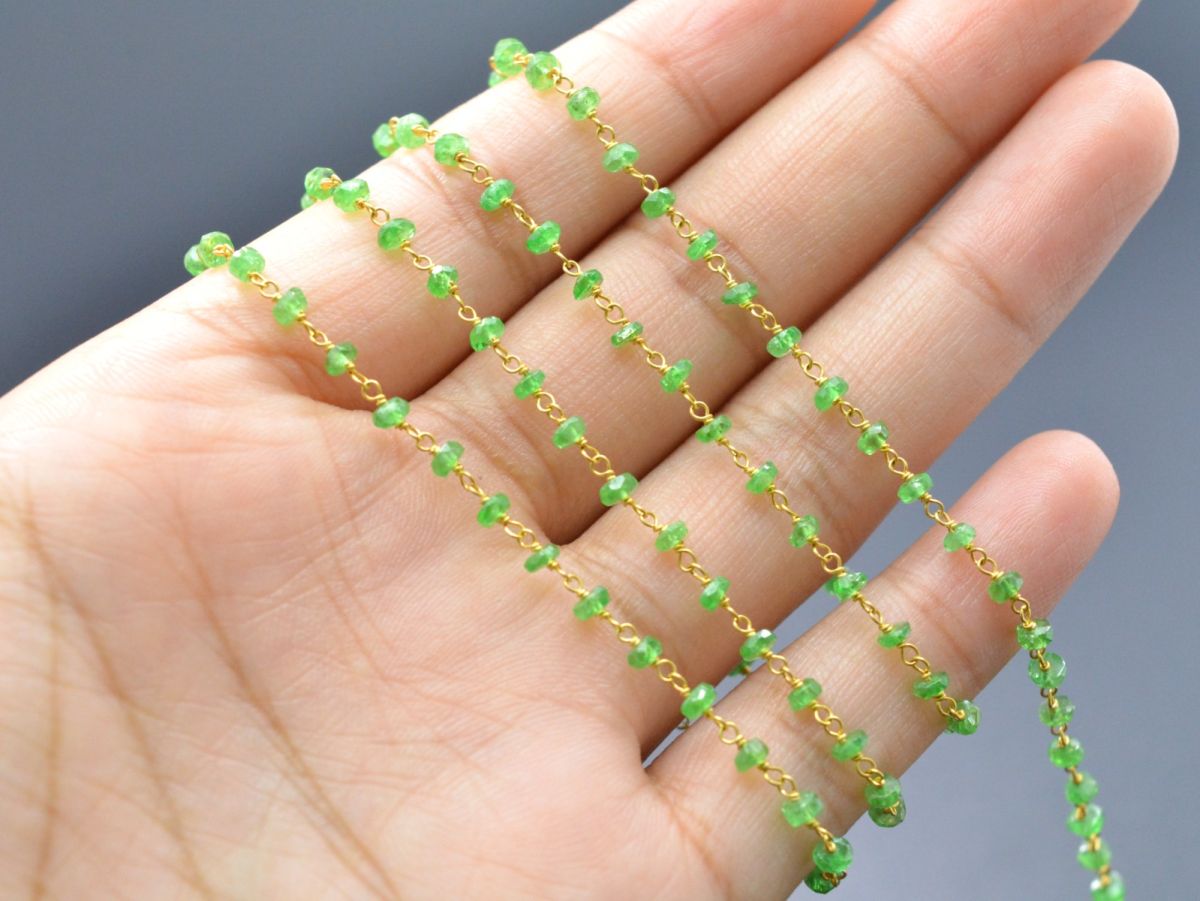 18k Solid Gold Rosary Chain With AAA Quality Peridot - 2.50 mm Sold By 1 Inch