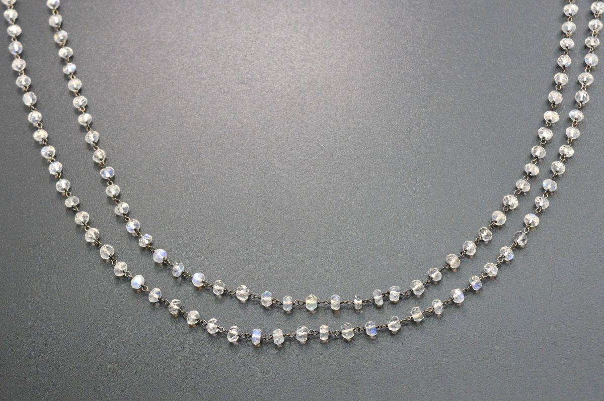 Stunning 14k  Solid Gold Rosary Chain - Natural Rainbow Moon Stone- 3.50 mm Size - GRC-024B, Sold By 1 Inch.