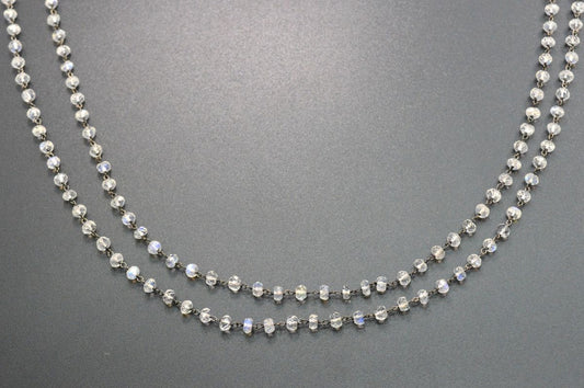 Stunning 14k  Solid Gold Rosary Chain - Natural Rainbow Moon Stone- 3.50 mm Size - GRC-024B, Sold By 1 Inch. - view 3
