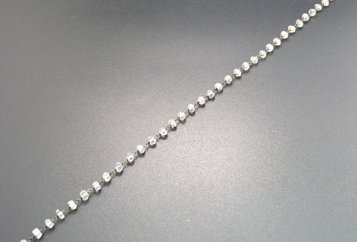 Stunning 14k  Solid Gold Rosary Chain - Natural Rainbow Moon Stone- 3.50 mm Size - GRC-024B, Sold By 1 Inch.