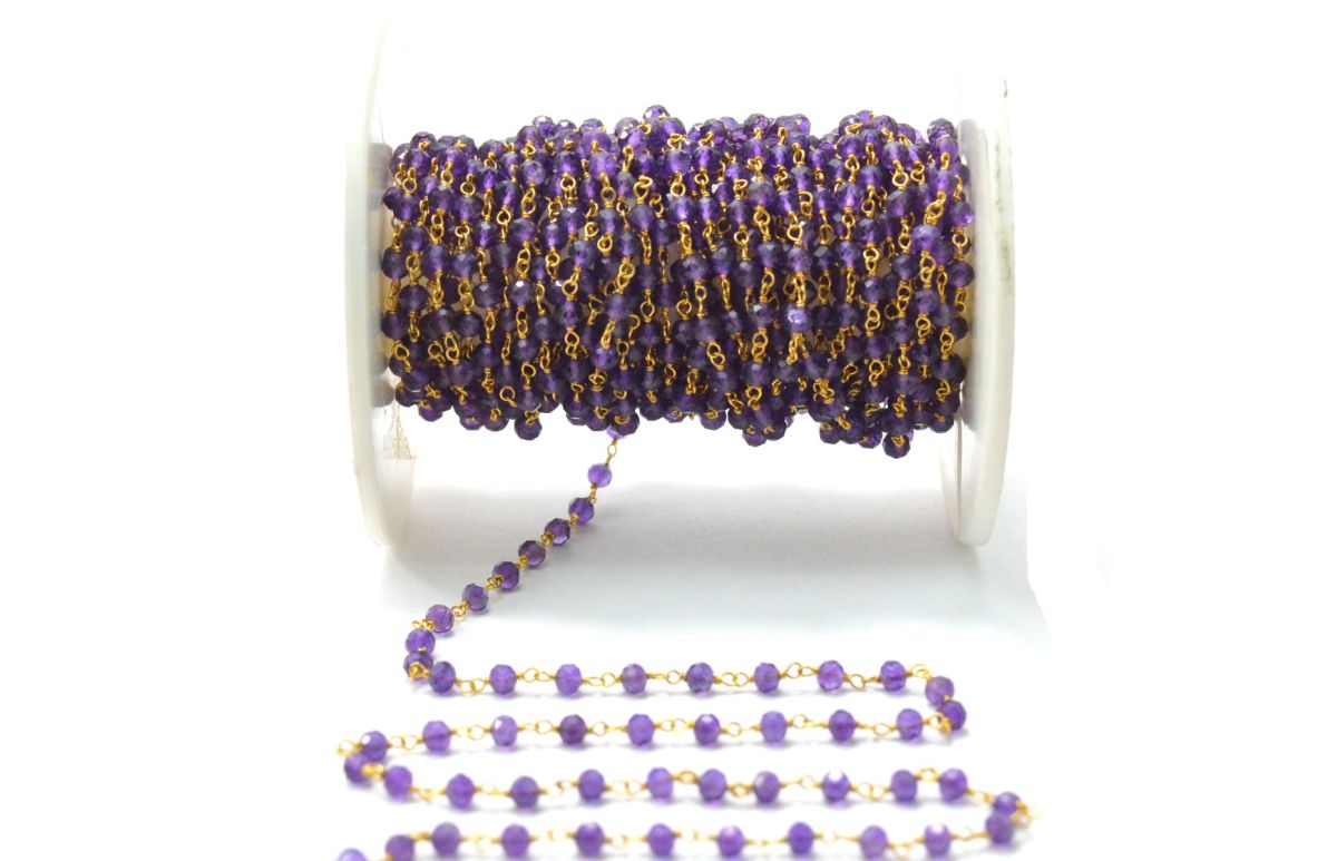 14k  Solid Gold Rosary Chain With AAA Quality in Roundel Shape- 3 mm Size - SGGRC-026, Sold By 1 Inch.