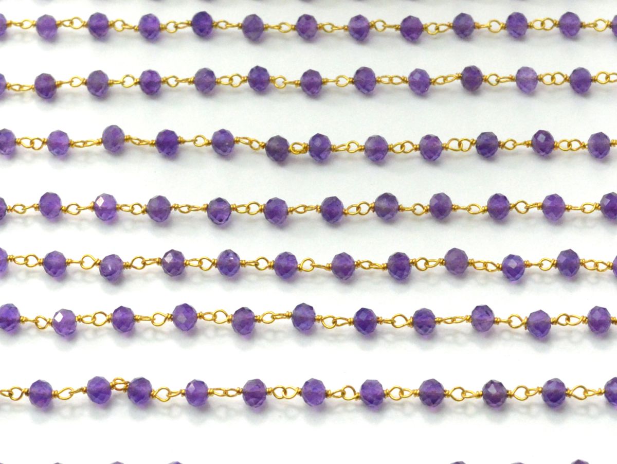 14k  Solid Gold Rosary Chain With AAA Quality in Roundel Shape- 3 mm Size - SGGRC-026, Sold By 1 Inch.