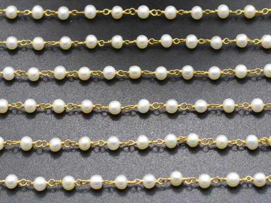 18k Solid Gold Rosary Chain With Natural Pearl Stone - 3.00 mm Size  - SGGRC-028, Sold By 1 Inch. - view 3