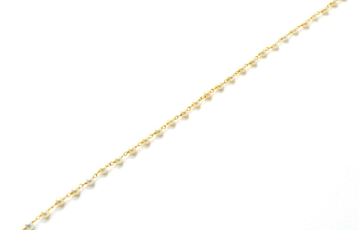 18k Solid Gold Rosary Chain With Natural Pearl Stone - 3.00 mm Size  - SGGRC-028, Sold By 1 Inch.