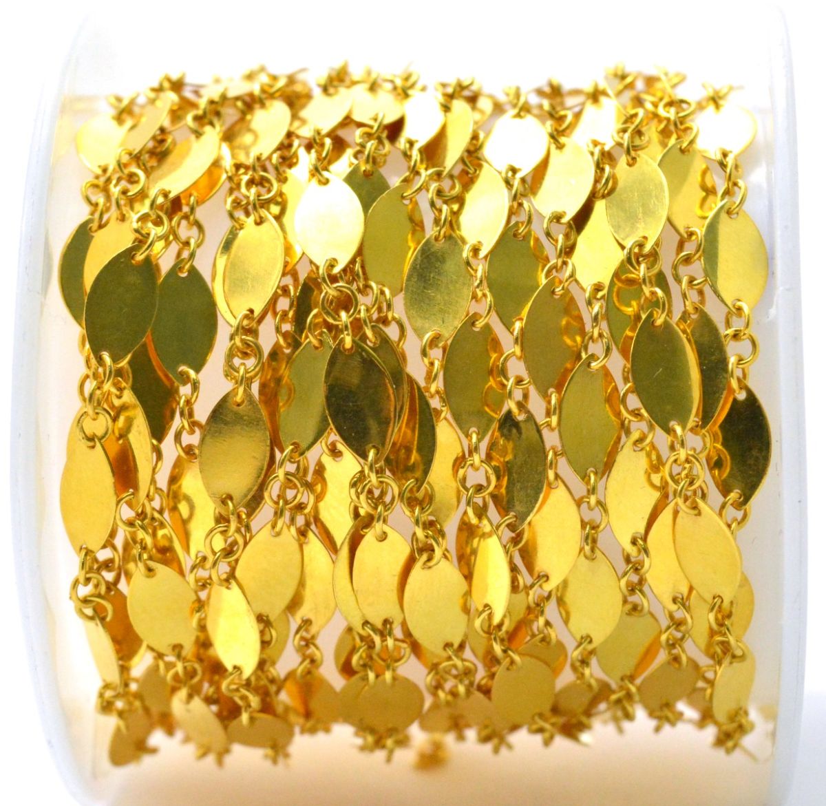 18K Solid Yellow Gold Splendid Plain Chain, Shiny Finish 8x4MM Flat Marquise Chain.Sold by 17 cm, SGGRC-030.