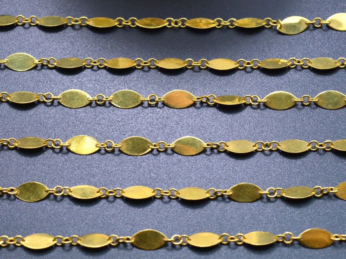 18K Solid Yellow Gold Splendid Plain Chain, Shiny Finish 8x4MM Flat Marquise Chain.Sold by 17 cm, SGGRC-030.