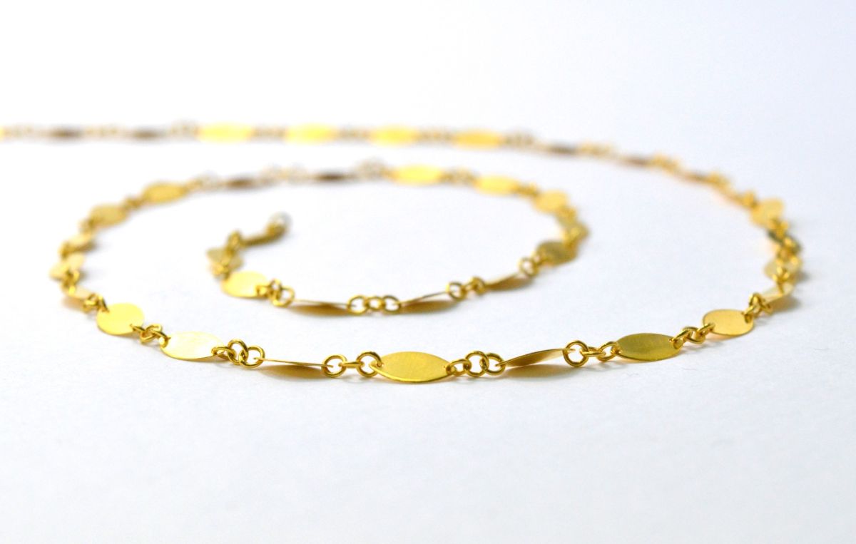 18K Solid Yellow Gold Splendid Plain Chain, Shiny Finish 8x4MM Flat Marquise Chain.Sold by 17 cm, SGGRC-030.