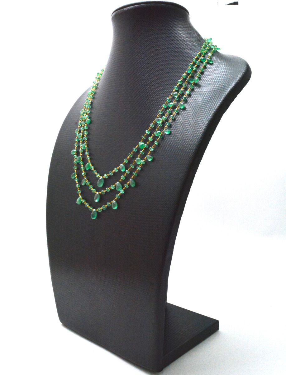 Lovely   18k Solid Gold Necklace With Emerald Stone - 4mm ,SGGRC-048