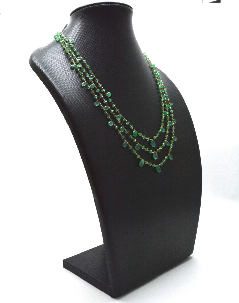 Lovely   18k Solid Gold Necklace With Emerald Stone - 4mm ,SGGRC-048