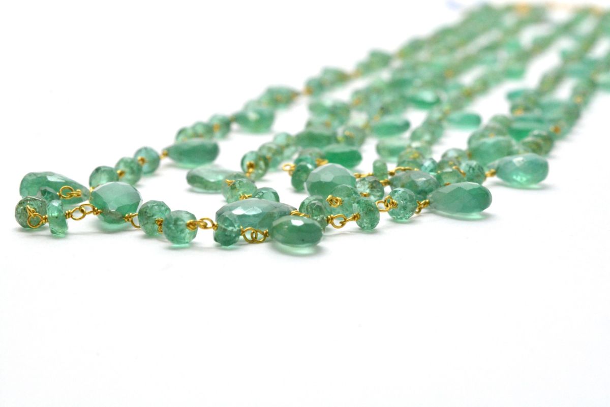 Lovely   18k Solid Gold Necklace With Emerald Stone - 4mm ,SGGRC-048