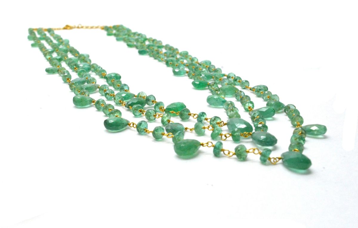 Lovely   18k Solid Gold Necklace With Emerald Stone - 4mm ,SGGRC-048