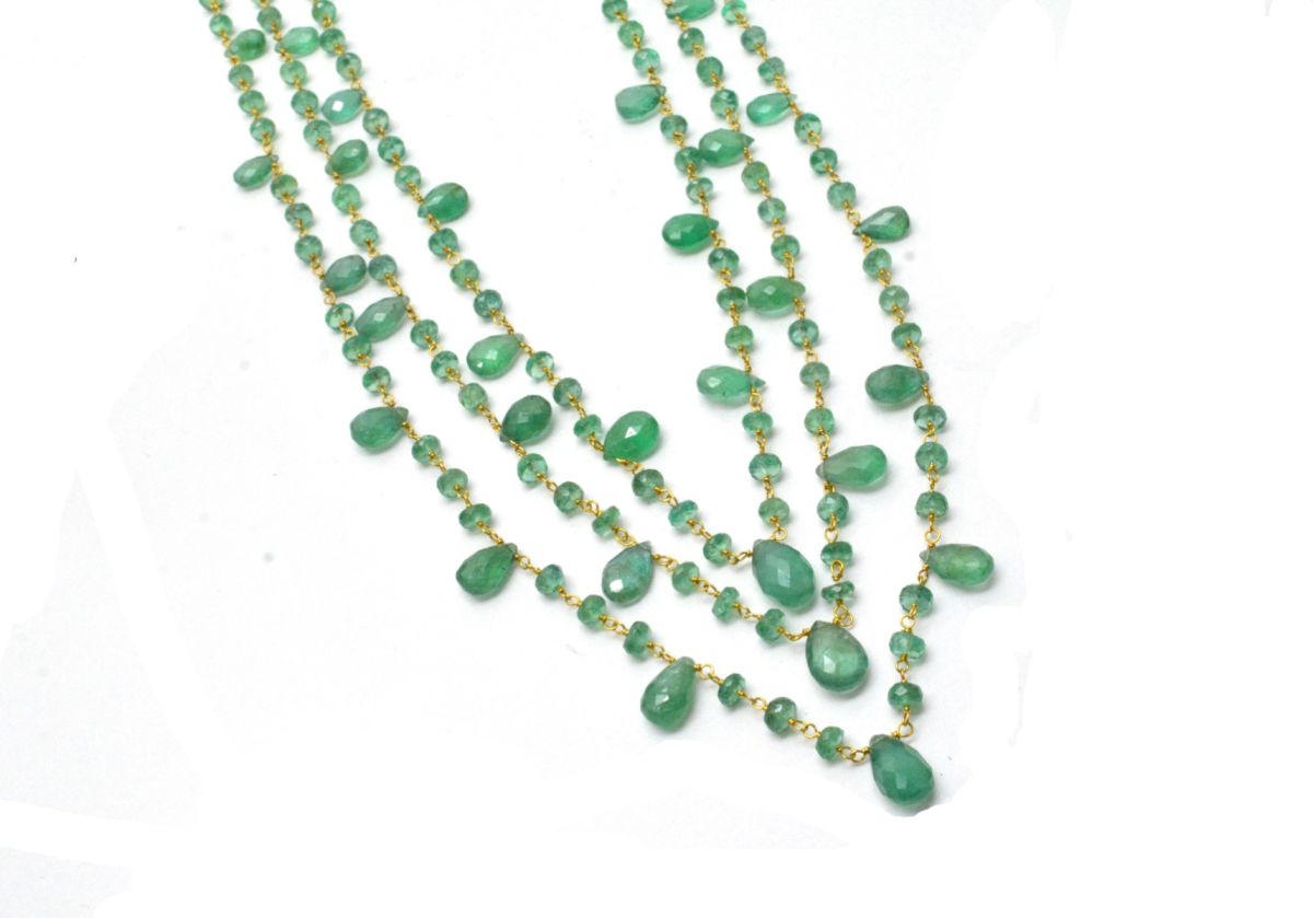 Lovely   18k Solid Gold Necklace With Emerald Stone - 4mm ,SGGRC-048