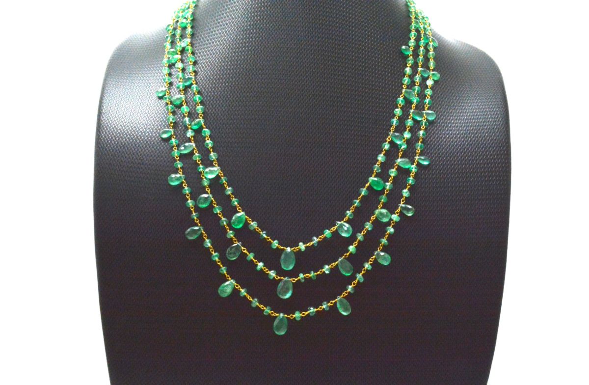 Lovely   18k Solid Gold Necklace With Emerald Stone - 4mm ,SGGRC-048