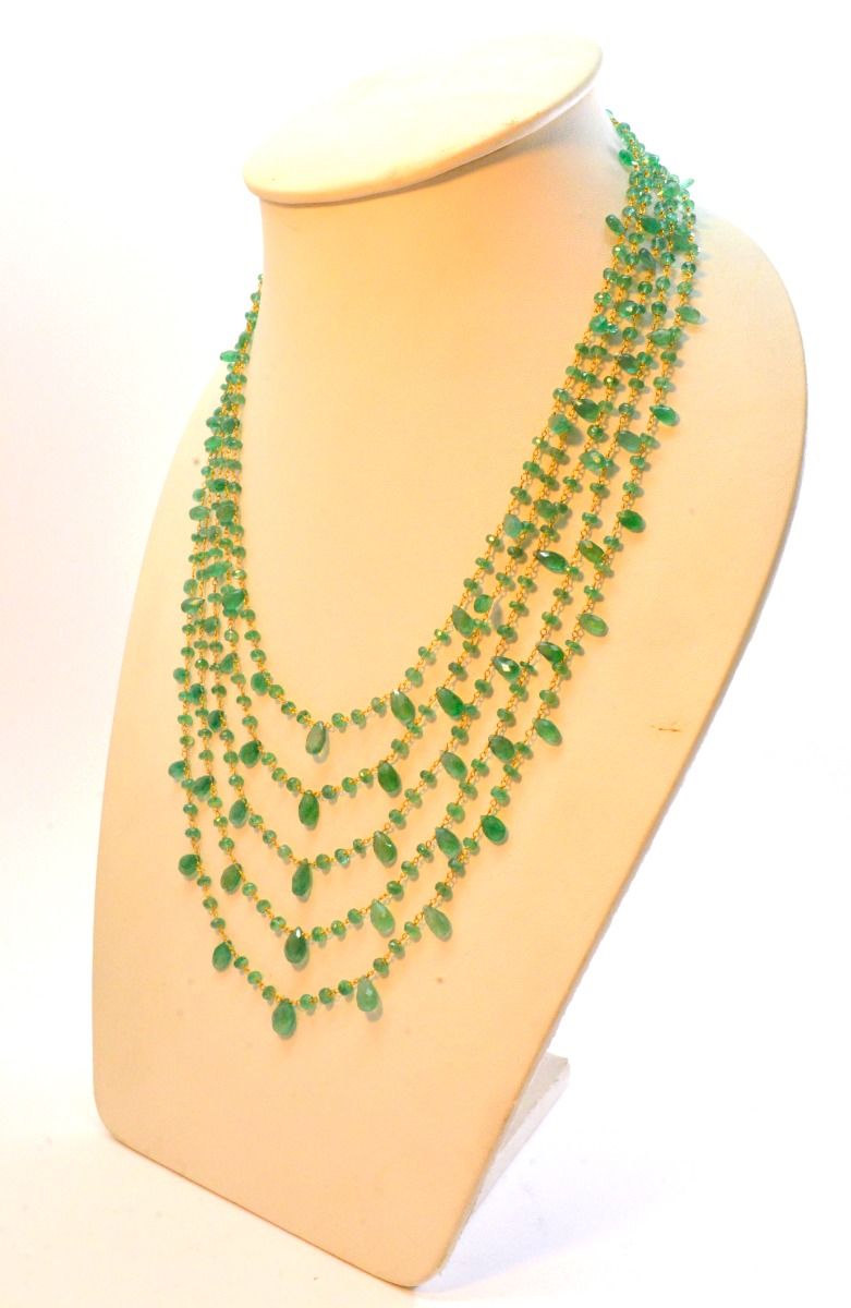 Beautiful   18k Solid Gold Necklace With Natural Emerald Stone - 4mm Size, SGGRC-050