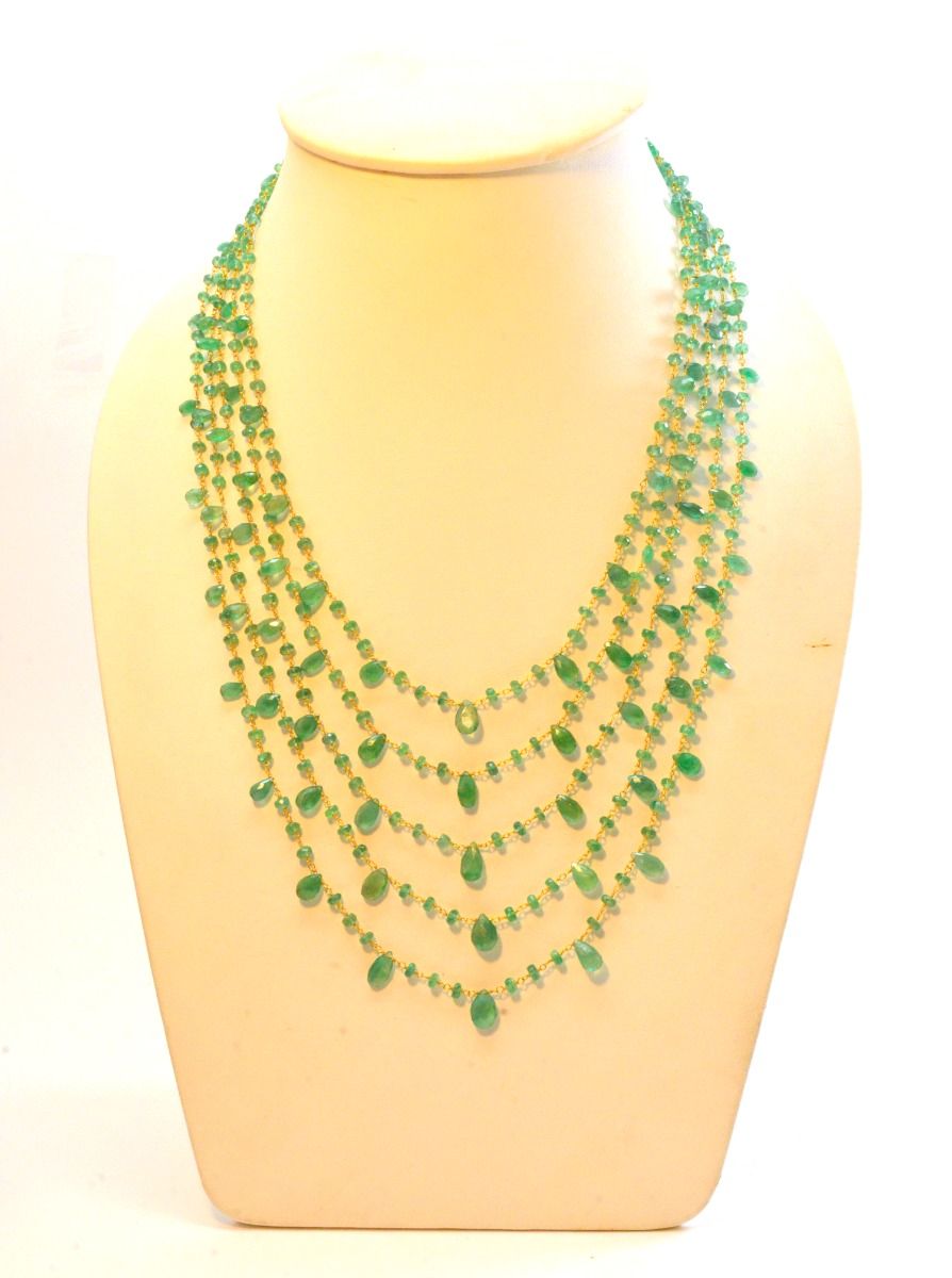 Beautiful   18k Solid Gold Necklace With Natural Emerald Stone - 4mm Size, SGGRC-050