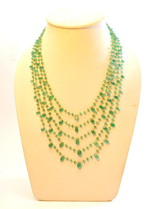 Beautiful   18k Solid Gold Necklace With Natural Emerald Stone - 4mm Size, SGGRC-050