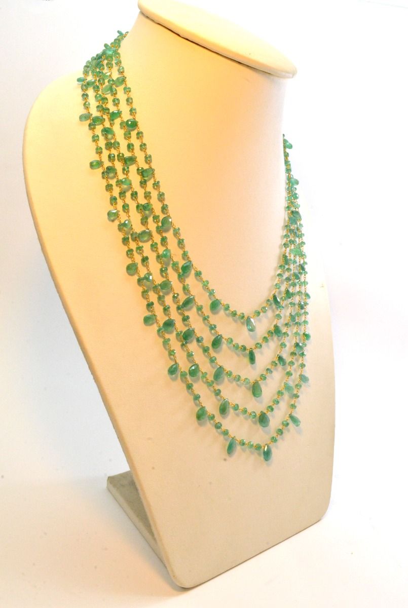 Beautiful   18k Solid Gold Necklace With Natural Emerald Stone - 4mm Size, SGGRC-050