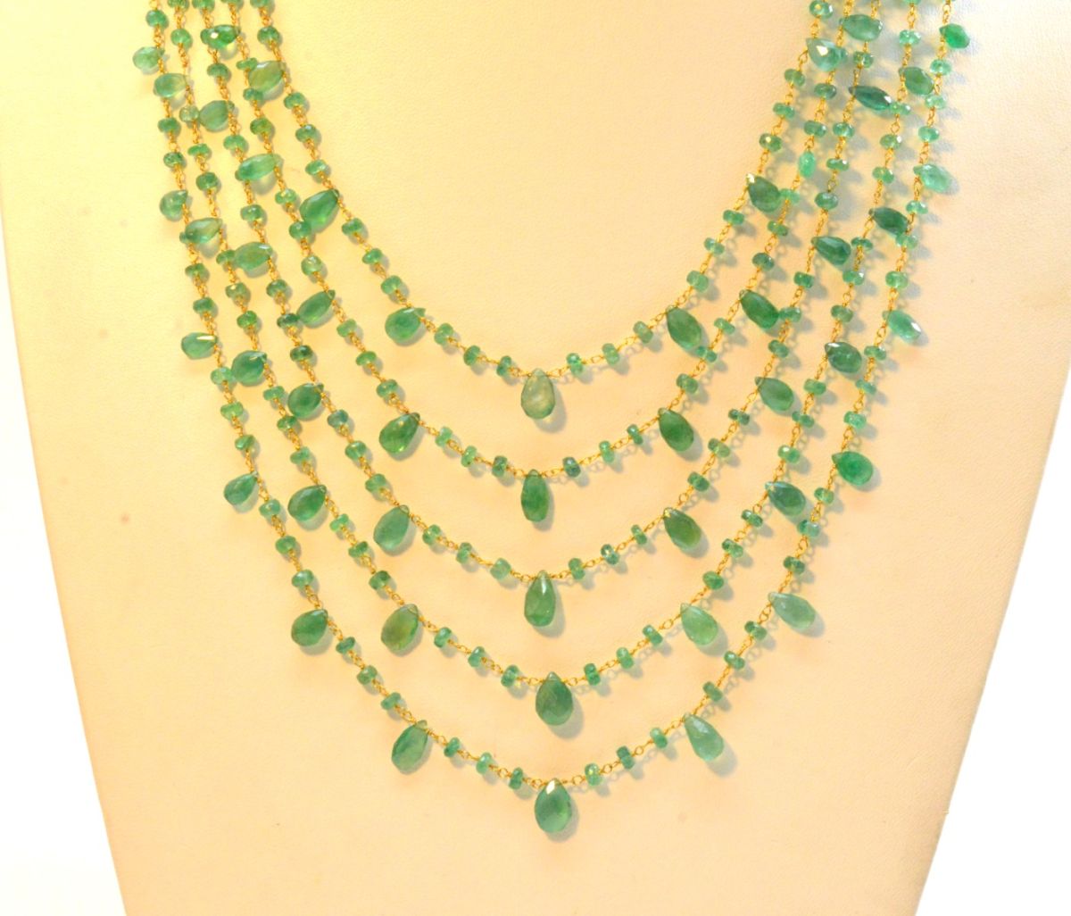 Beautiful   18k Solid Gold Necklace With Natural Emerald Stone - 4mm Size, SGGRC-050