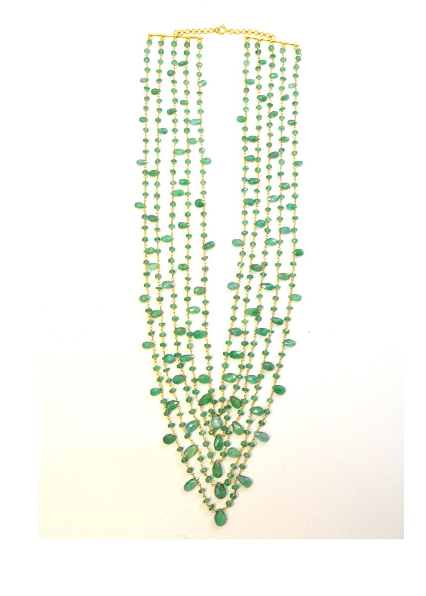 Beautiful   18k Solid Gold Necklace With Natural Emerald Stone - 4mm Size, SGGRC-050