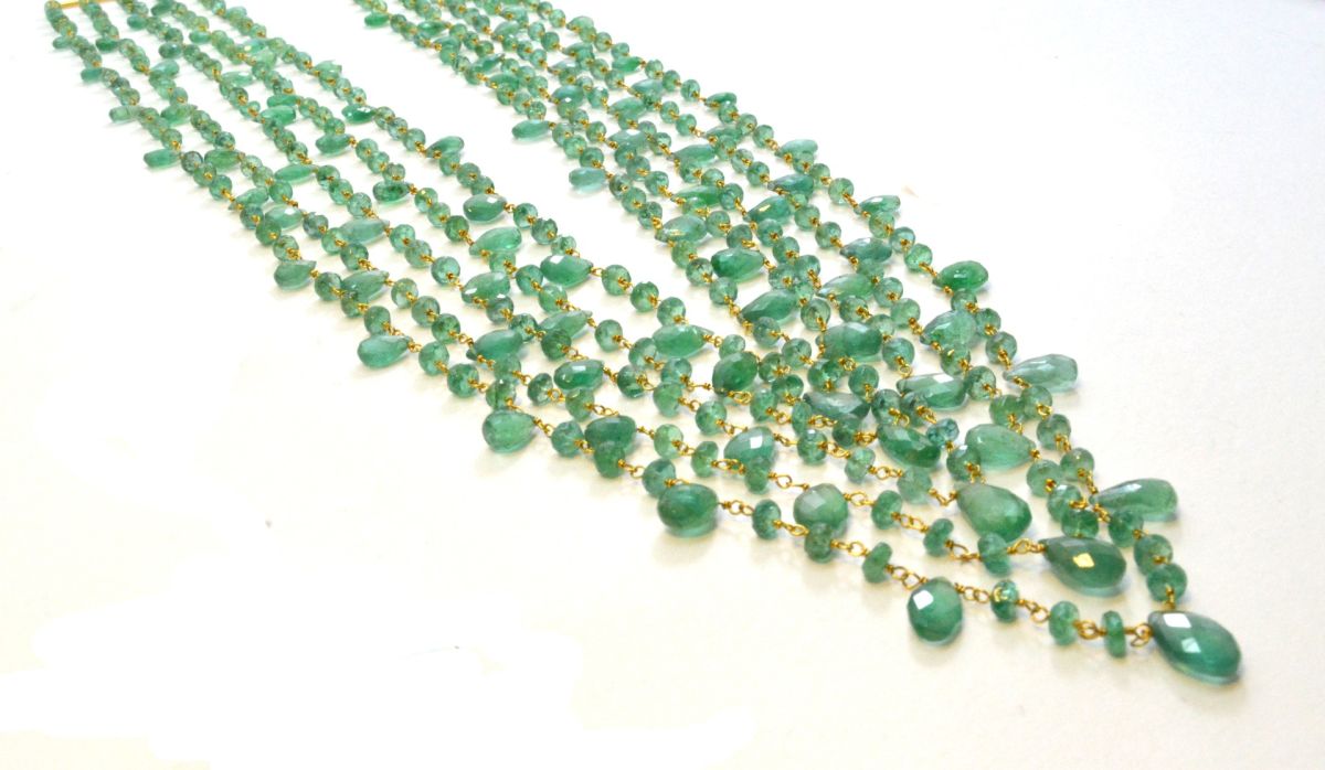 Beautiful   18k Solid Gold Necklace With Natural Emerald Stone - 4mm Size, SGGRC-050