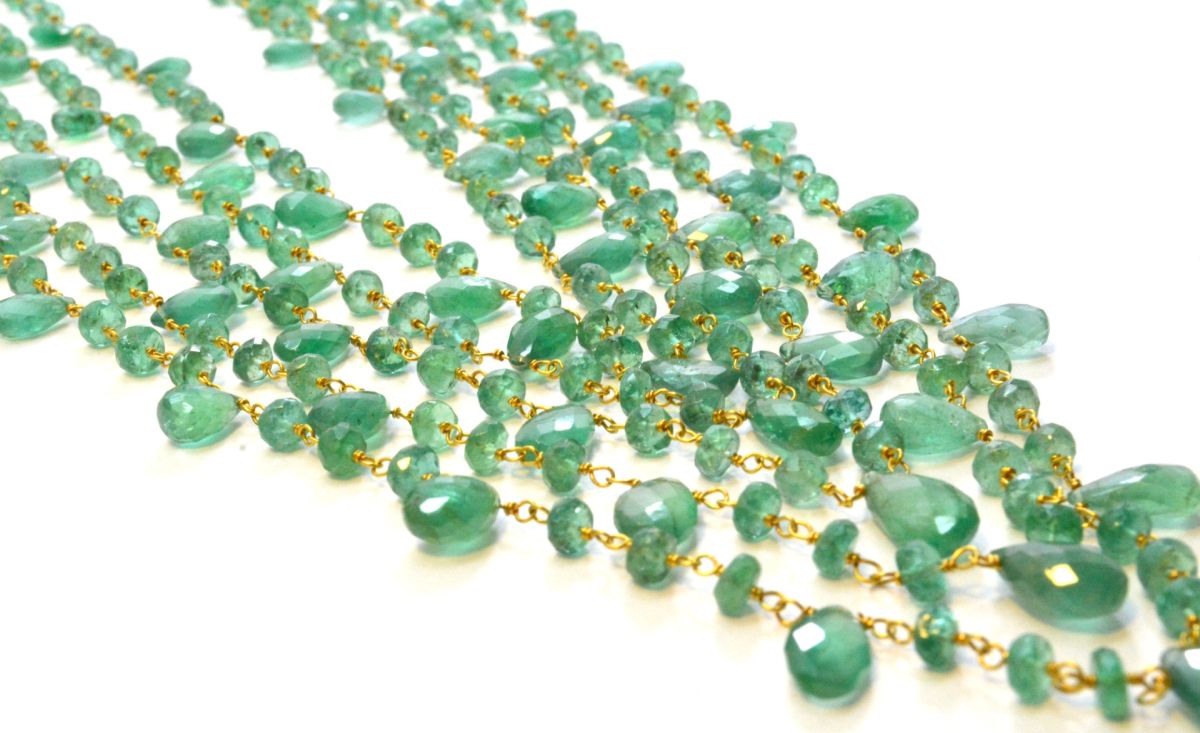 Beautiful   18k Solid Gold Necklace With Natural Emerald Stone - 4mm Size, SGGRC-050