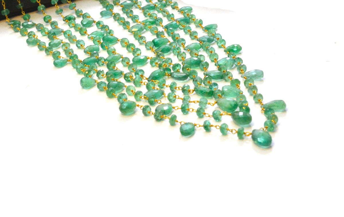 Beautiful   18k Solid Gold Necklace With Natural Emerald Stone - 4mm Size, SGGRC-050