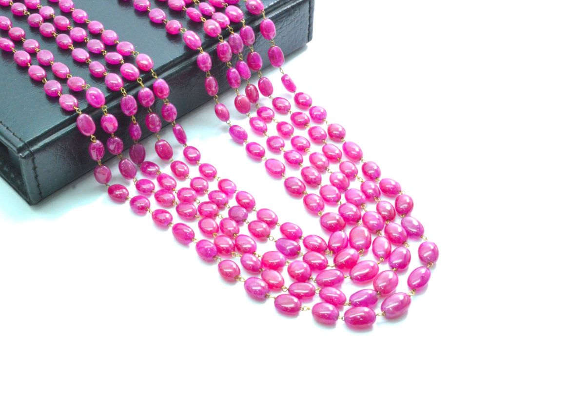 Gorgeous 14k Solid Gold Necklace With AAA Quality in Ruby Stone- 4.60X5.60 - 7X9mm , SGGRC-051